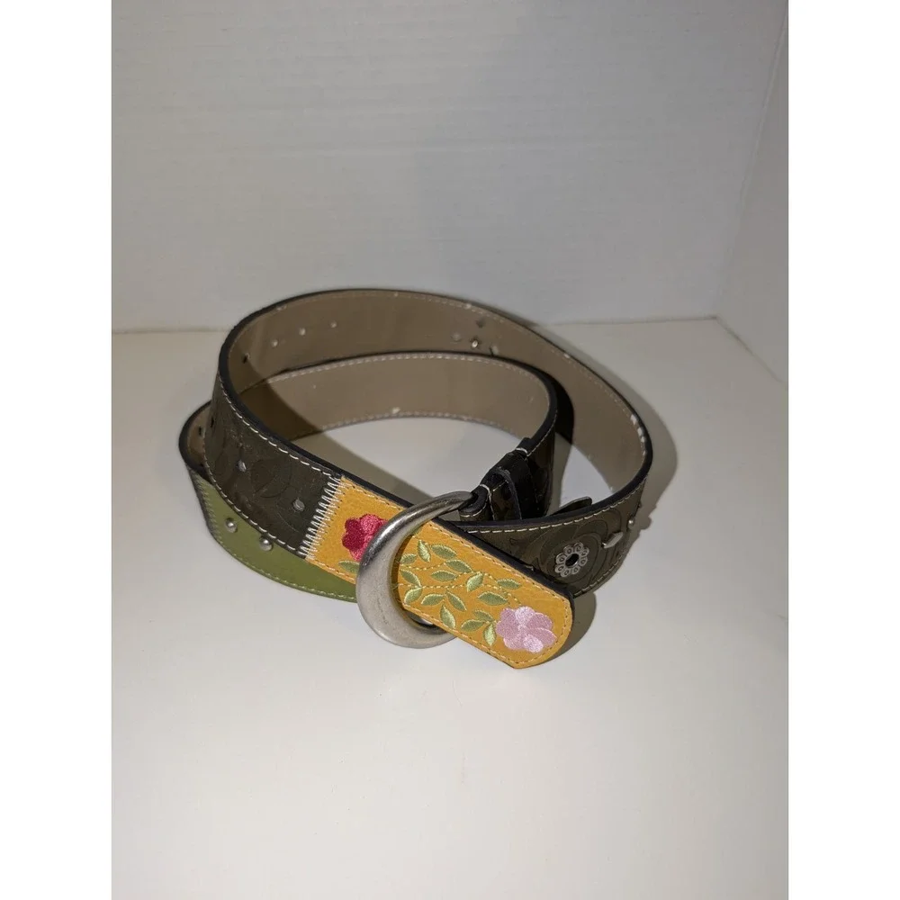 Faux‎ Leather Floral Embroidered Colorful Studded Belt